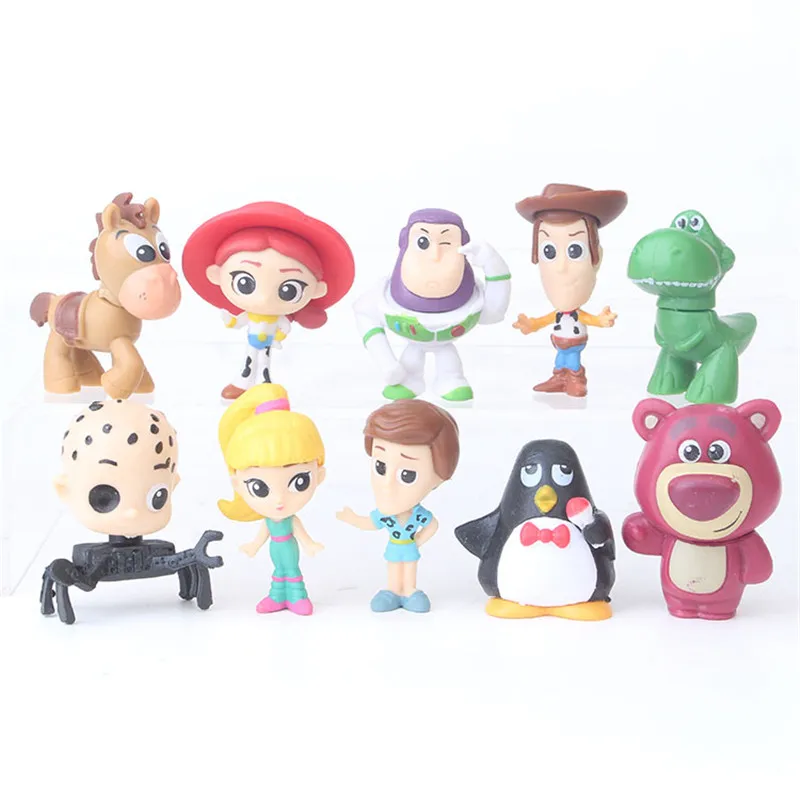 

10pcs/lot Toy Story Figure Toy Woody Buzz Lightyear Jessie Andy Wheezy Rex Bullseye Little Green Men Lotso Mini Baby Dolls