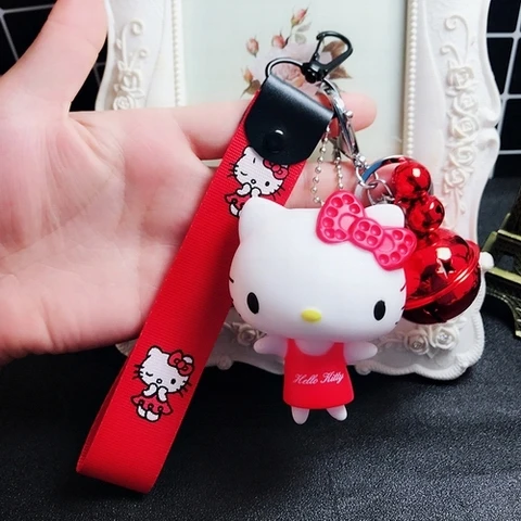 Милый мультяшный брелок hello kitty из кроличьего меха с помпонами и помпонами, брелок для женщин с кожаным ремешком и металлическим кольцом для ключей, брелок для автомобильных сумок D118