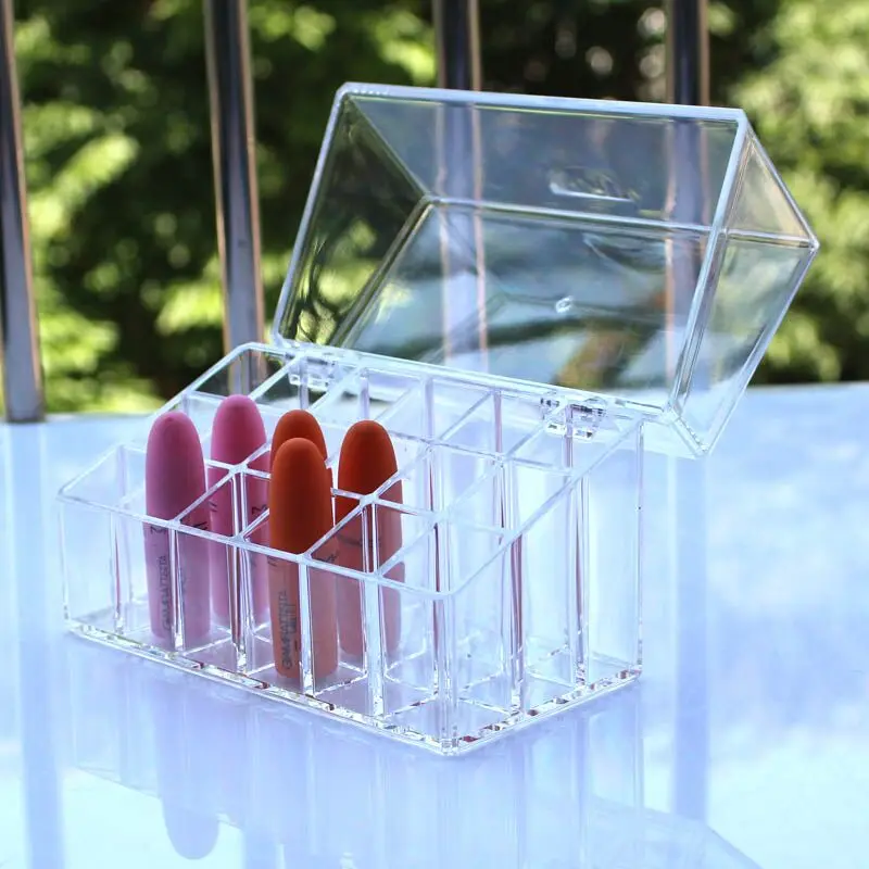 

Clear Acrylic 18 Slots Cosmetic Organizer Makeup Case Holder Display Stand Storage Box Lipstick Jewelry Cosmetic Box Lip Gloss