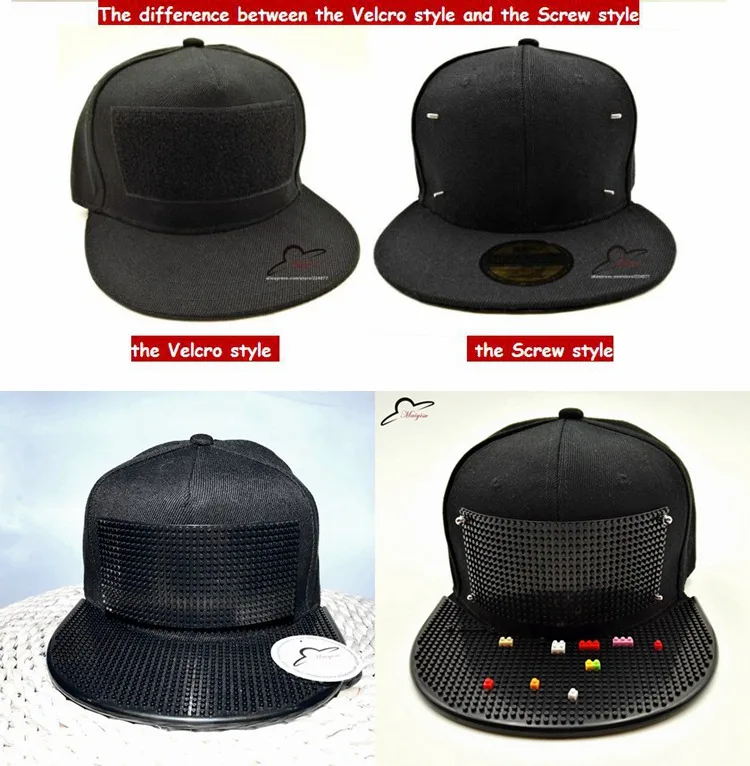 Съемные кирпичные пластины для подгонки Snapback DIY строительные блоки полями пользовательские шляпы Открытый Хип-хоп Snapback шляпа бейсбольная Кепка