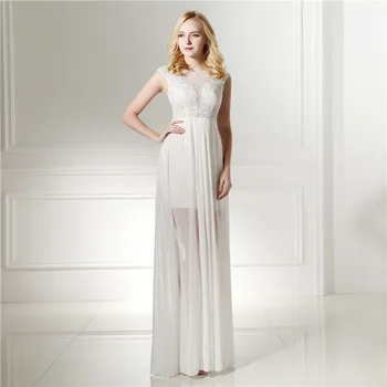 

100% Actual Photos White Color Evening Dress Illusion Neck Formal Party Gown Plus Size Custom Made Robe Mariee Blanche Dentelle