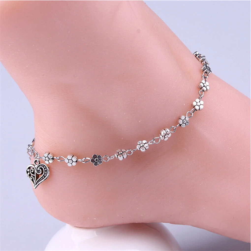 

Women Hollow Heart Plum Blossom Anklets Flower Barefoot Bracelets Summer Beach Foot Chain