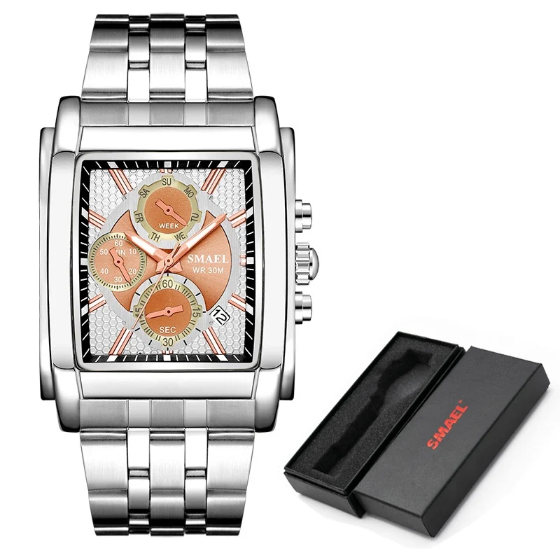 SMAEL кварцевые мужские часы из натуральной нержавеющей стали, деловые мужские часы с хронографом, мужские часы Orologio Uomo Relogio Masculino - Цвет: Silver Rose gold
