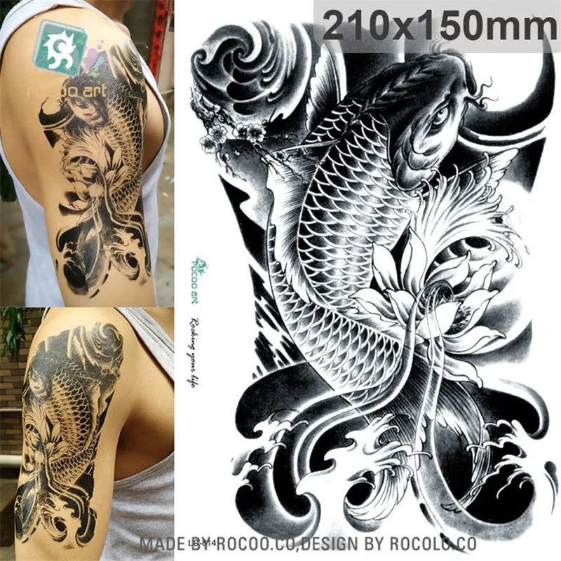 

waterproof temporary tattoos for men women black sketch carp design large tattoo sticker Free Shipping LC2814