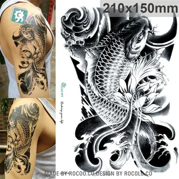 

waterproof temporary tattoos for men women black sketch carp design large tattoo sticker Free Shipping LC2814