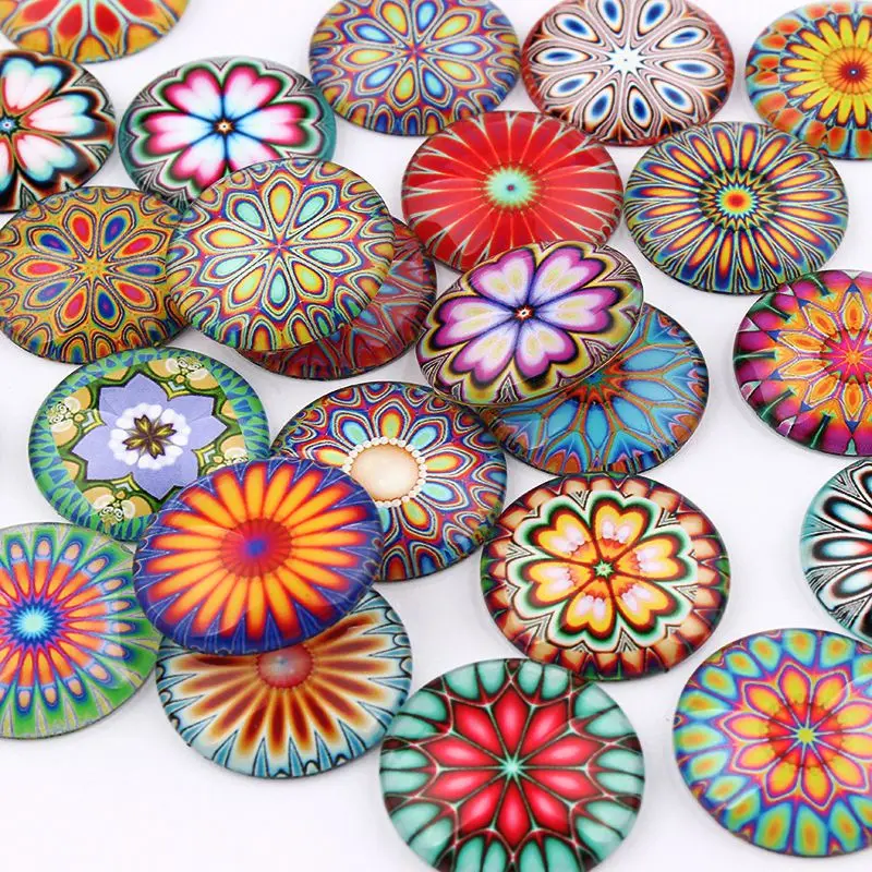 

10/12/16/18/20/25mm Mixed Style Colorful Round Glass Cabochon Dome Jewelry Finding Cameo Pendant Settings 20pcs /lot