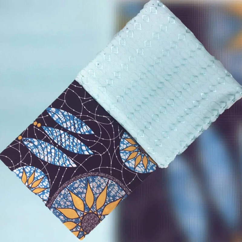 

2019 New African Print Fabric Wax Cloth Net Cloth Matching Cotton 3 Yards Punch 2.5 Yards Lace High Quality Rich Getzner