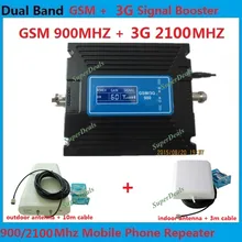 Горячий Продавать ЖК-Двухдиапазонный 3 Г W-CDMA 2100 МГц GSM 900 МГц Сотовый телефон Усилитель Сигнала GSM 900 2100 UMTS Мобильного Сигнала Ретранслятора Усилитель