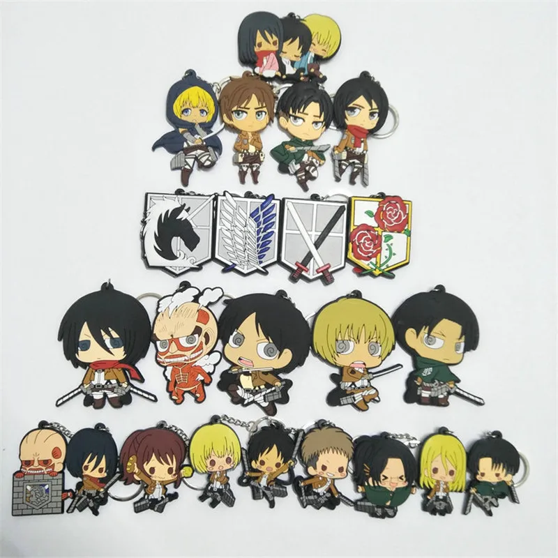 Anime Attack on Titan Figures Toys PVC keychain Comic Shingeki no Kyojin Rivaille Eren Figuras Key Bag Pendants 10pcslot  (11)