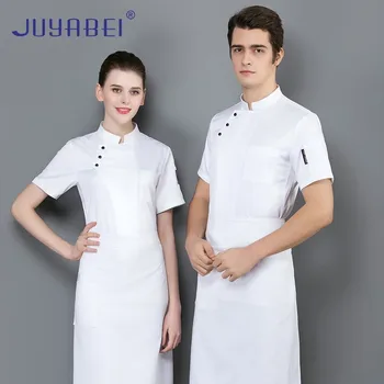 

Chef Uniform Apron Hat Summer Short Sleeve Chef Cooking Jacket Restaurant Hotel Food Service Work Shirt Unisex Free Scarf Gift