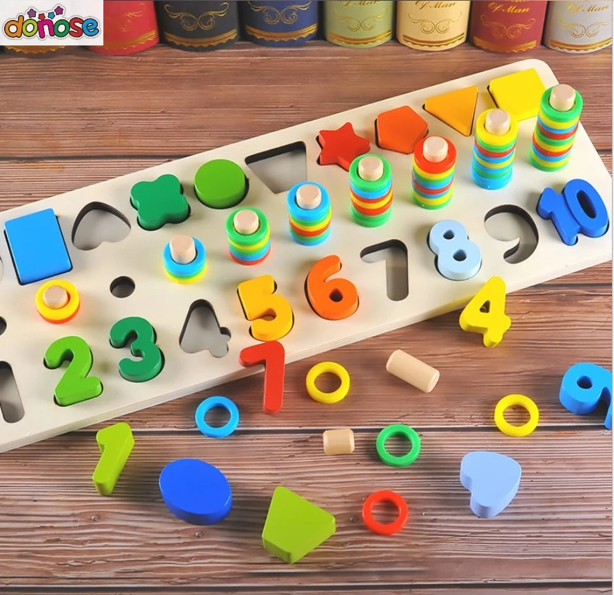 children wooden montessori materials learning to count numbers matching digital shape match early education teaching math toys