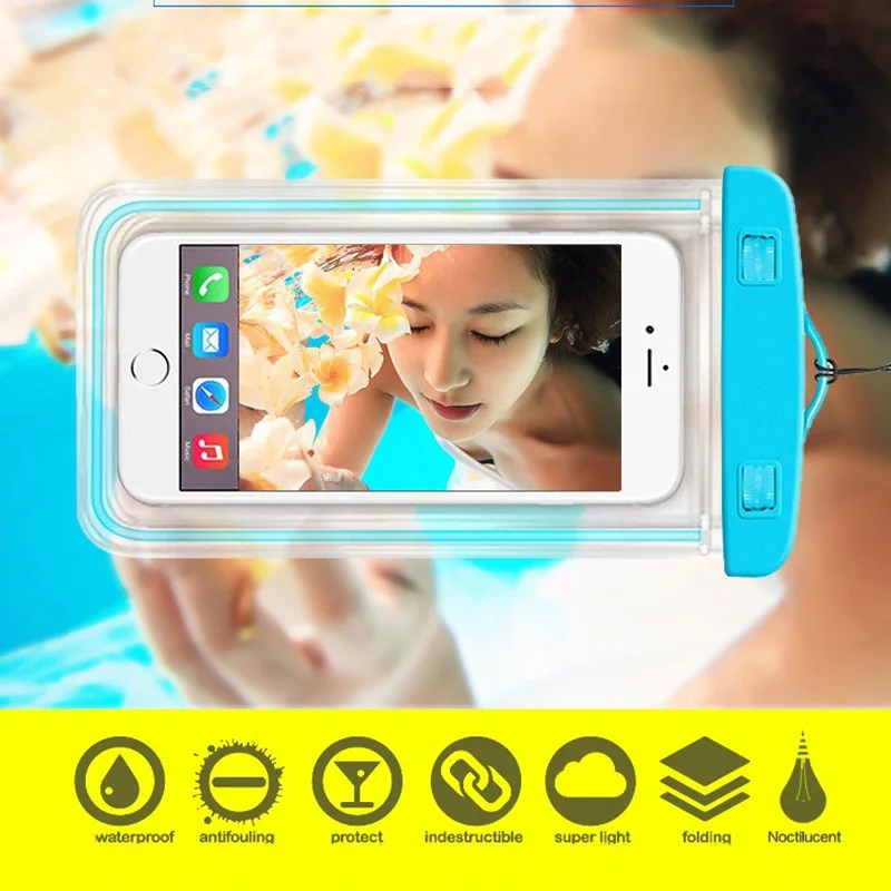 

Diving swimming TPU handset waterproof phone bag and handset sleeve with high grade night light fluorescent touch screen