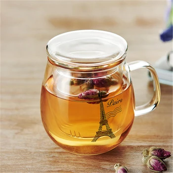 

Clear Glass Tea Cups With Lid Infuser My Bottle Glass Jar Juice With Handle Fincan Eco-friendly Glass Mug Cups Round DDQ88