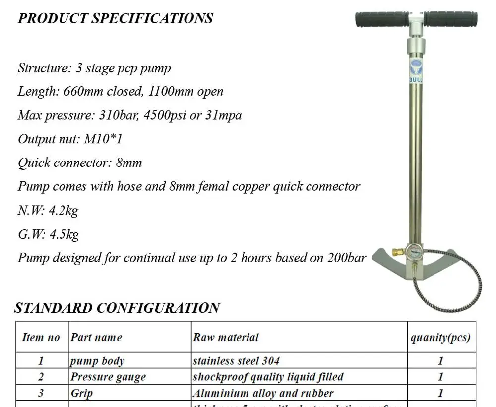 300bar BULL высокое давление ручной насос pcp винтовка насос с воздушным фильтром заводской выход