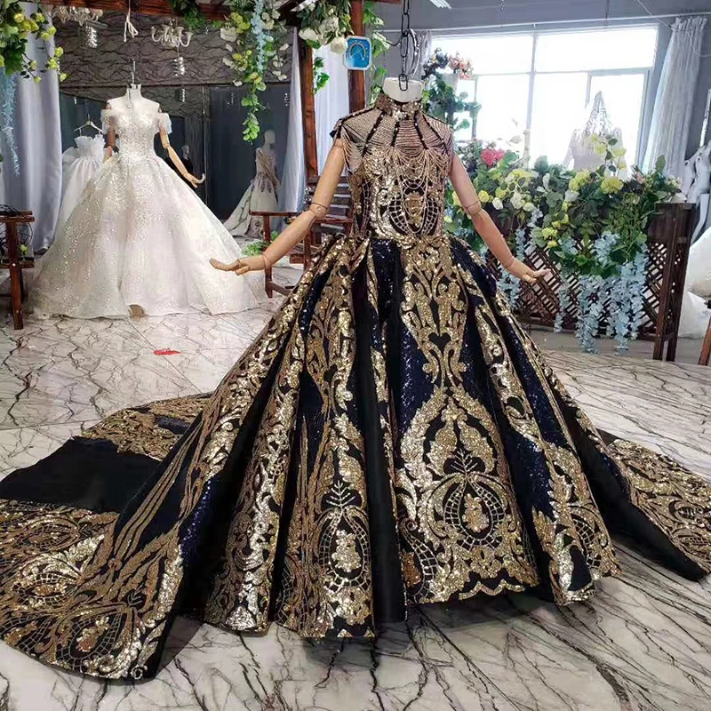 LS11093 Lxury платье для первого причастия 2020 с блестящим высоким воротником золото и