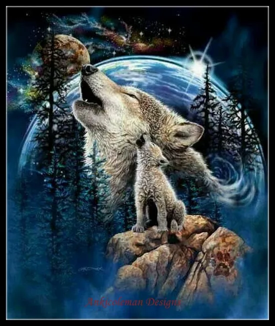 

Embroidery Counted Cross Stitch Kits Needlework - Crafts 14 ct DMC color DIY Arts Handmade Decor - Harmony of Wolves