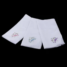 Wholesale 12 Vintage Women Lady's Flower Embroidery Cotton Pocket Square Handkerchiefs Party White Hanky