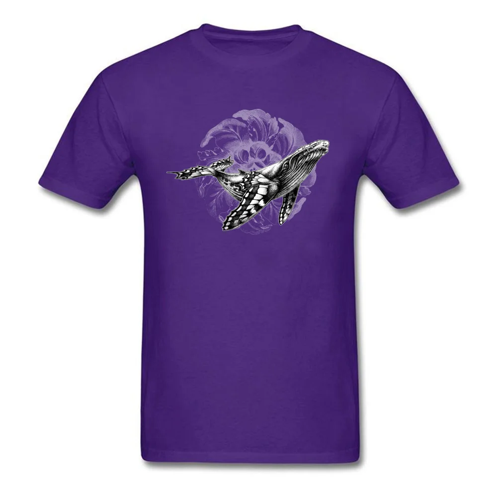 Butterfly Whale Dark Background 100% Cotton Tees for Men Summer T-shirts Casual Hot Sale Round Neck Tees Short Sleeve Butterfly Whale Dark Background  purple