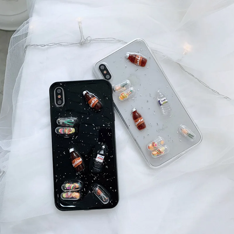 

Cute 3D Drink bottle Cases For iphone 6 6s 7 8 plus X XS Max XR Phone Case Cartoon Fashion Glitter Sequins Soft Cover Capa Funda