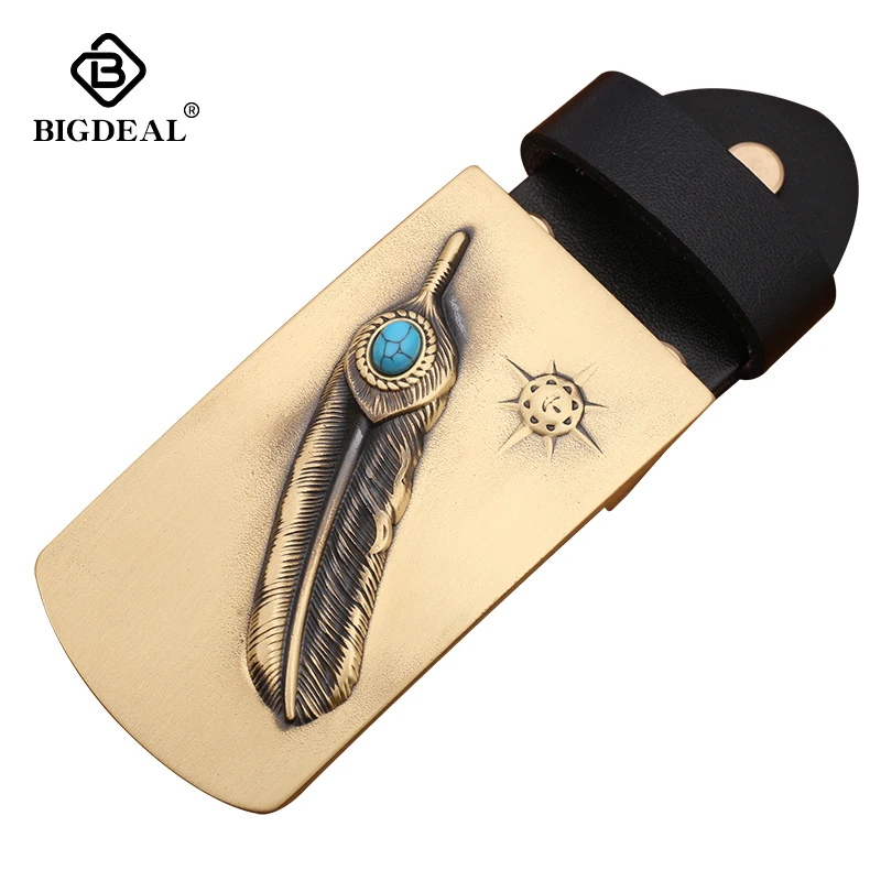 

Goro's feather Fashion Men's Solid Copper Brass Belt Buckles For 4cm Wide Belt Man Jeans accessories