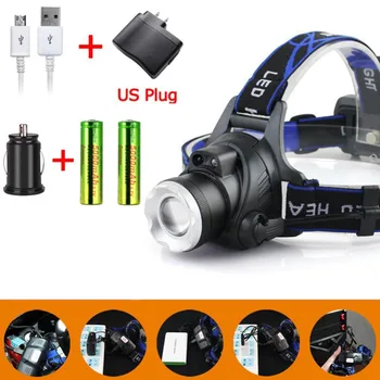 

LED Headlamp 000 LM T6 LED Motion Sensing Headlight Zoom Flashlight Torch USB Rechargeable Headlamp High Quality