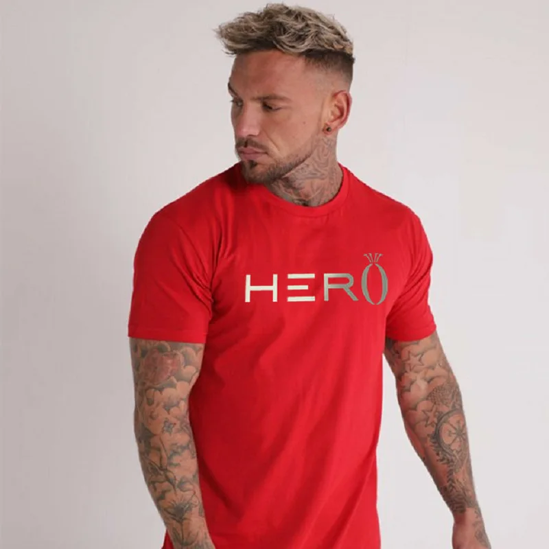 Новинка, брендовая спортивная рубашка для спортзала, мужская рубашка для фитнеса, бега, Мужская футболка с коротким рукавом, мужская спортивная футболка - Цвет: Красный
