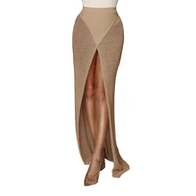 Горячая Распродажа летний сексуальный разрез трикотажные женские юбки Пряжа Ткань Barelegged пляжные юбки женские