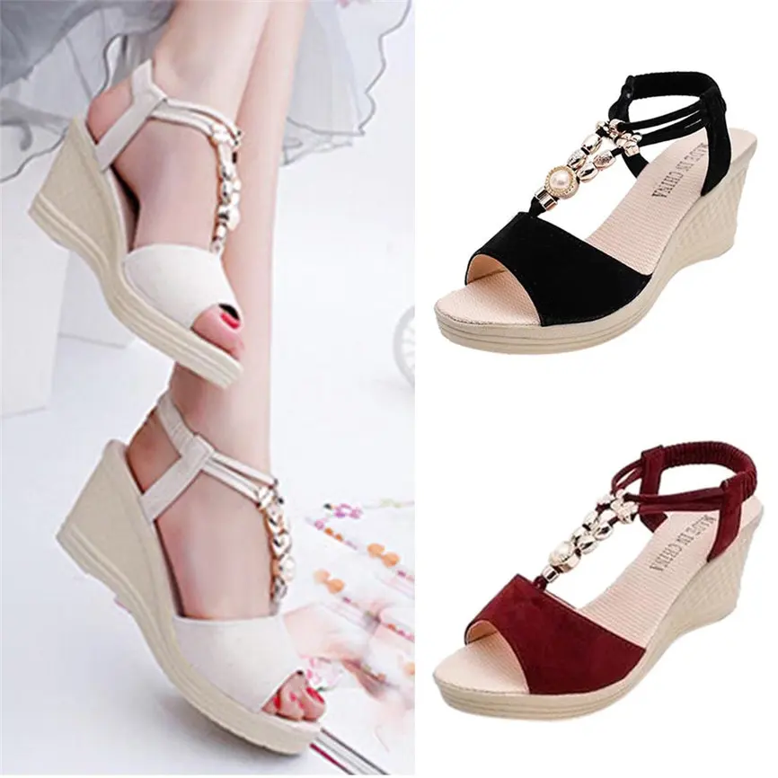 Tsmile Women Sandals Ladies Hemp Buckle Retro Linen Canvas Wedge Round Toe Vintage Casual Sandals Singles Shoes
