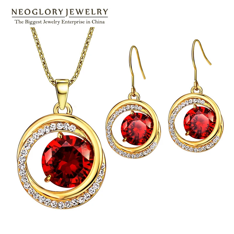 

Neoglory Red Rhinestone Light Yellow Gold Color Jewelry Set Wedding Bridal Charm Engagement Gifts For Girlfriend Women 2018 New