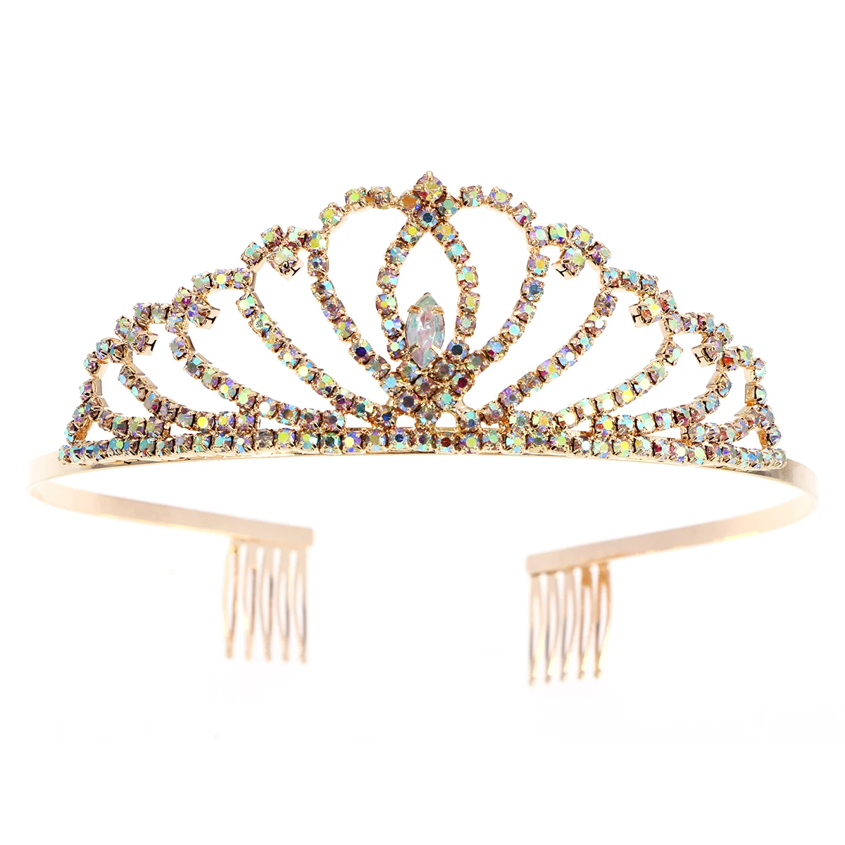 Sparkle Colorful Crystal Rhinestones Tiara Crown with Comb Wedding