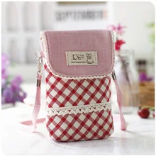 Хлопковый клетчатый свежий женский кошелек для монет, кошелек для мелочей, дамские сумки через плечо, маленькие сумочки для телефона, carteira feminina для девочек