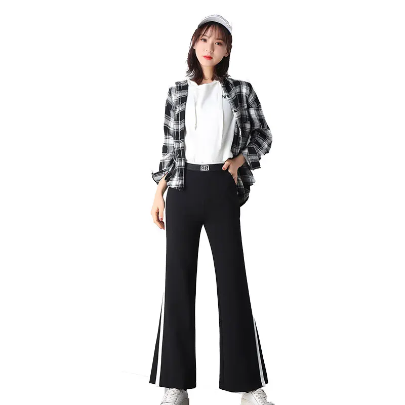 Новинка Весна 2019 модные брюки в уличном стиле с высокой талией и широкими