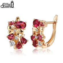 Effie queen, элегантные модные ювелирные изделия с красным кристаллом для женщин, трендовые серьги-гвоздики золотого цвета для женщин, для свадебной вечеринки, лучший подарок DDE60-R