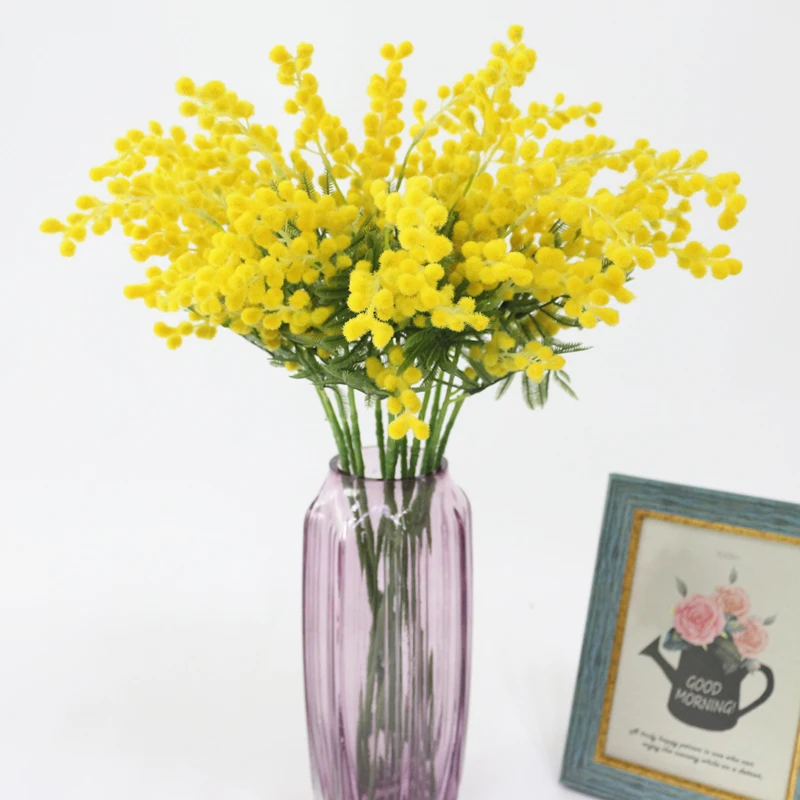 JAROWN Artificial Fake Flower Simulation Yellow Plush Acacia Flowers For Wedding DIY Decorations Home Decor (4)