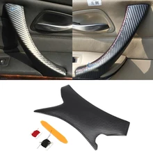 Textura de Fibra De carbono Interior Do Carro Porta Lidar Com Tampa Porta De Costura À Mão painel Handle Pull Para BMW Série 3 E90 325 330 318