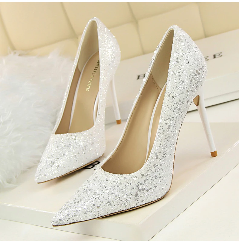 Women's Pumps Womens High Heel Shoes' Party Thin Heels Women High Heel Shoes In Glitter 2018 Hot Women Pumps Shoes Big Size 8 (3)
