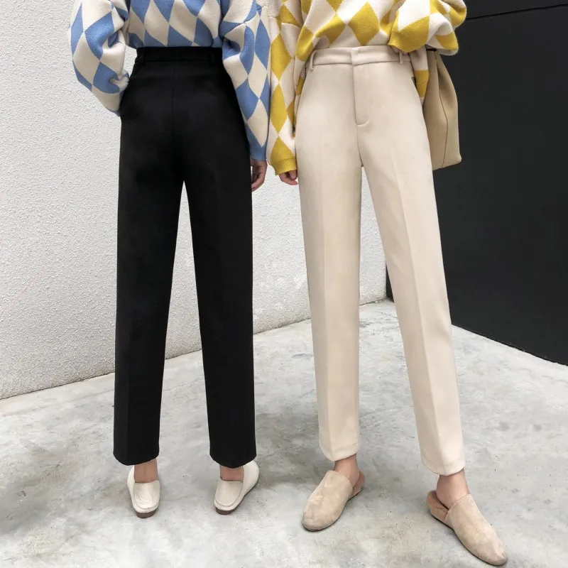 

2019 modis Casual high waist Woolen Harem pants woman spring autumn new harajuku Korean Loose fashion Wild Straight pants women