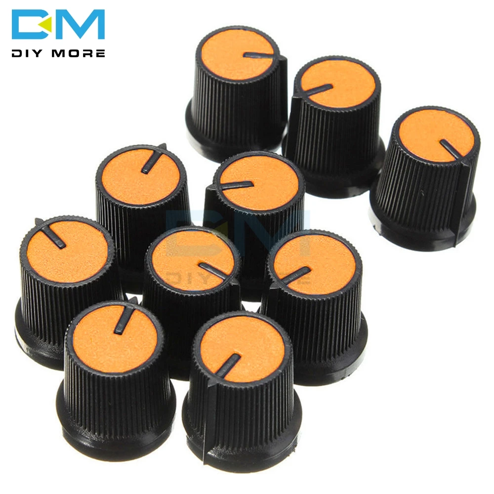 

10pcs For WH148 6mm Knob Orange Face Plastic For Rotary Taper Potentiometer Hole Volume Control Controller Black CAPS Diymore