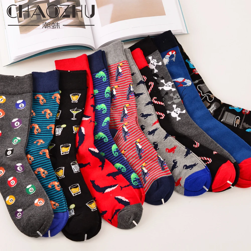 CHAOZHU/мужские носки больших размеров 11-13, модные хлопковые повседневные Длинные теплые зимние осенние жаккардовые модные повседневные стильные носки для мальчиков