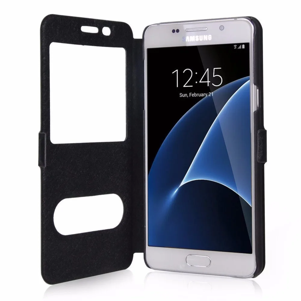 Флип кейс для Samsung Galaxy J1 2016 чехол телефона с окошком просмотра J120F закаленное