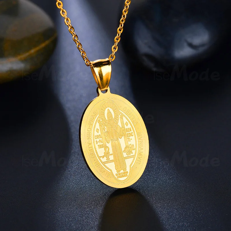 Ожерелье для мужчин и женщин ELSEMODE Gold Saint Benedict of Nursia ожерелье из нержавеющей стали