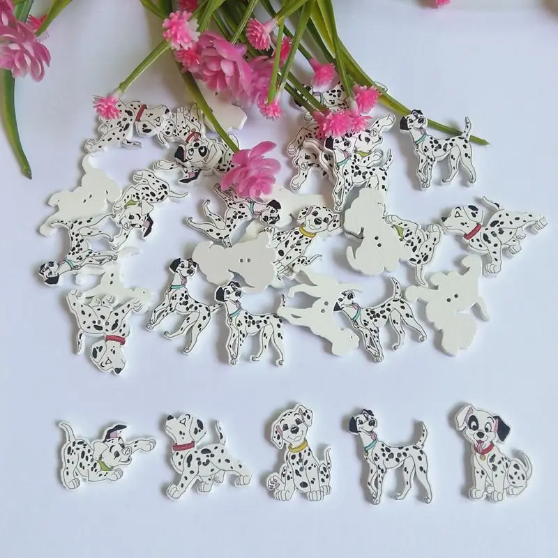 

50Pcs/lot Fashion Bulk Random Mixed Dalmatians Wood Button Sewing Accessories Decorative Buttons Handmade Scrapbooking Craft DIY