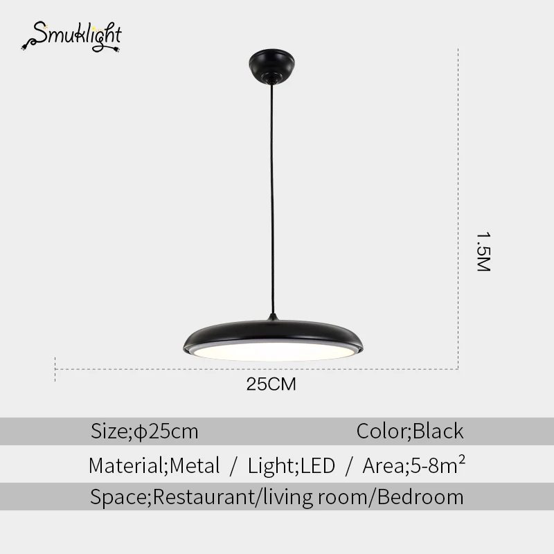 Modern nordic LED Pendant lamp Art Design metal iron Acrylic suspension Round Plate light RC Dimmer creative thin hanging Lamp - Цвет корпуса: Black 25cm