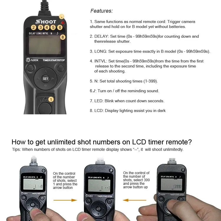 Кабель дистанционного управления спуском затвора с таймером для Canon EOS 1200D 760D 750D