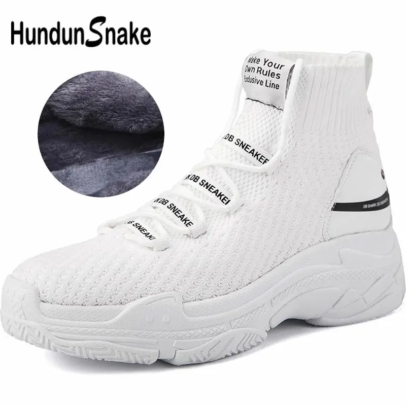 Hundunsnake, мужские зимние кроссовки, носки, женская спортивная обувь, мужская спортивная обувь, мужская обувь для бега, папа, толстые кроссовки, белые A-036 - Цвет: white fur