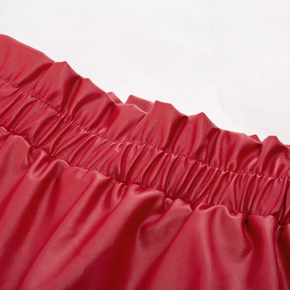 KK черные/красные юбки женская одежда с оборками и эластичной резинкой на талии юбка из искусственной кожи сексуальная юбка-карандаш выше колена