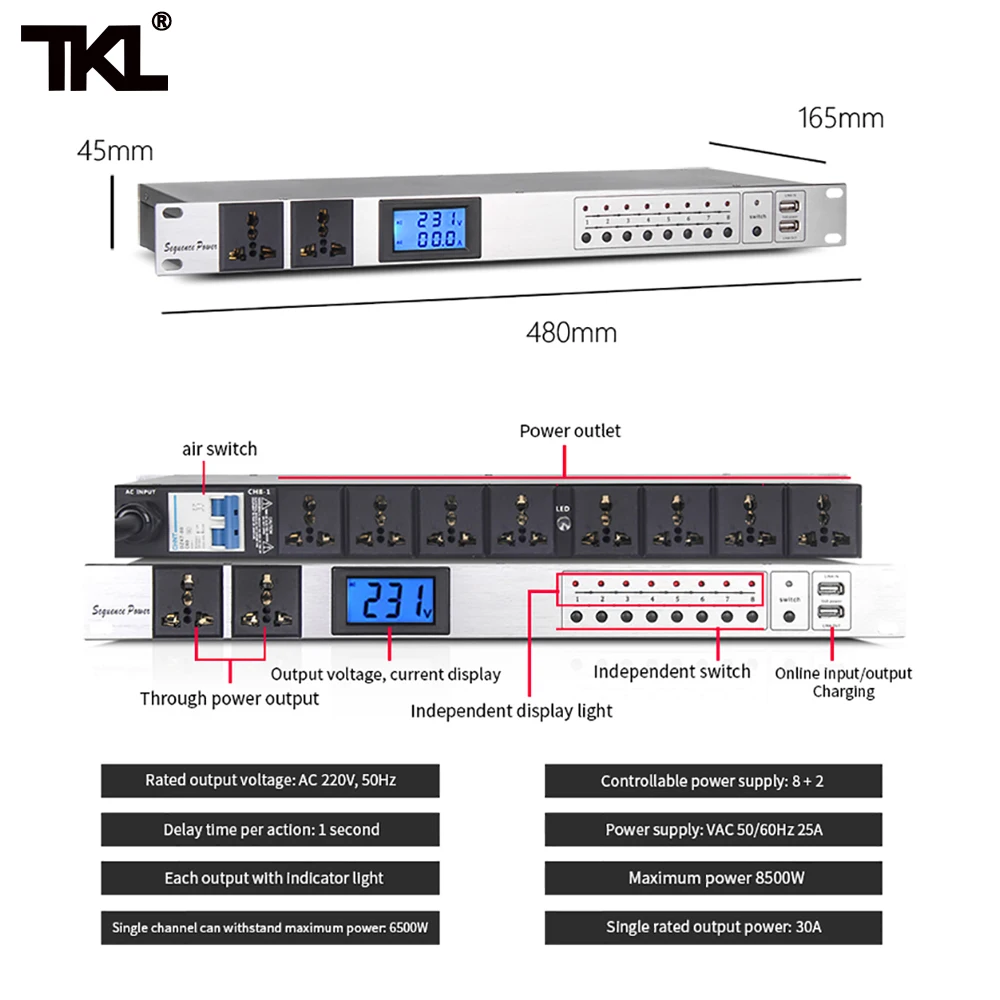 TKL D8 8 10 канальный блок питания автоматический воздушный Переключатель Блок питания эффективно защищает переключатель повышает стабильность