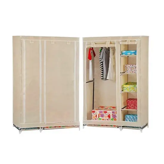

Double/Triple Canvas Wardrobe Cupboard Hanging Clothes Rail Storage Shelves Bedroom Furniture HOT SALE