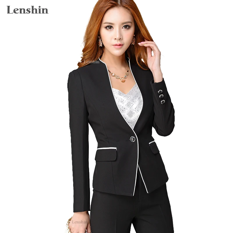 Lenshin 2 Pieces Set Formal Pant Suit Women Office Lady Work Wear Elegant Business Uniform Style Jack with Trouser Lenshin 2 Pieces Set Formal Pant Suit Women Office Lady Work Wear Elegant Business Uniform Style Jack with Trouser