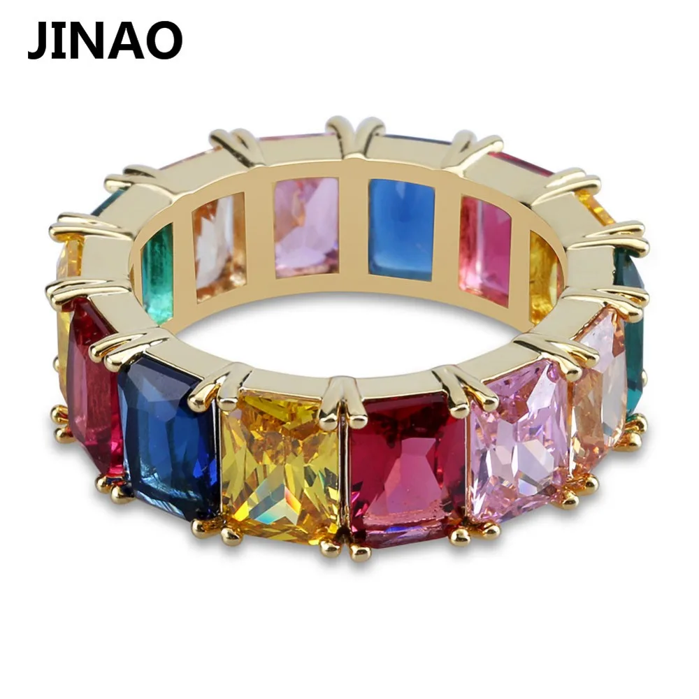 HIP Hop Colorful Cubic Zircon Men rings Fashion Gold Silver Colors Classic Men's Punk Style Males Finger Rings Size 7-11